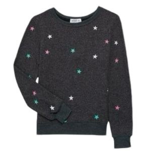 WILDFOX Gray Girl's Star-Print Heathered Crew Neck Sweatshirt